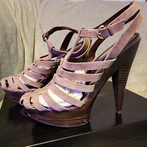 EUC Women's sz 8 Steve Madden Suede Tropical Blush 5.5" Stilleto platforms